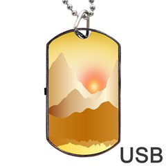 Twilight Mountain Landscape Sky Dog Tag Usb Flash (one Side) by Vaneshart