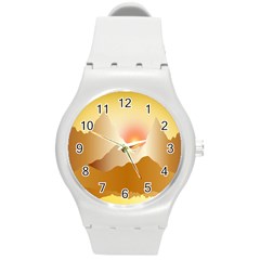 Twilight Mountain Landscape Sky Round Plastic Sport Watch (m) by Vaneshart