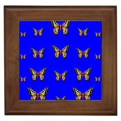 Butterfly Pattern Blue Insects Framed Tile by Vaneshart