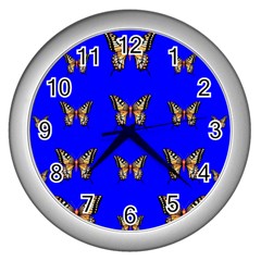 Butterfly Pattern Blue Insects Wall Clock (silver) by Vaneshart