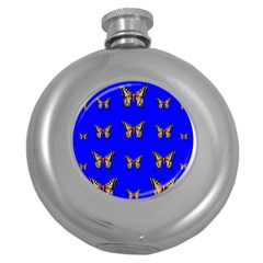 Butterfly Pattern Blue Insects Round Hip Flask (5 Oz) by Vaneshart