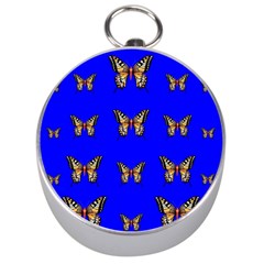 Butterfly Pattern Blue Insects Silver Compasses by Vaneshart