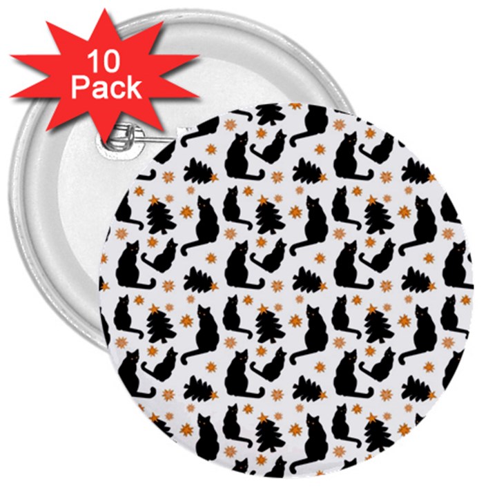 Black Cat Star Christmas Tree 3  Buttons (10 pack) 