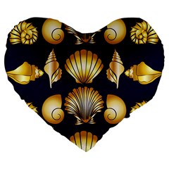 Snails See Shells Golden Large 19  Premium Flano Heart Shape Cushions by Vaneshart