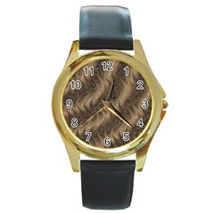 Texture Butterfly Skin Waves Round Gold Metal Watch by Vaneshart