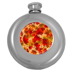 Wallpaper Background Autumn Fall Round Hip Flask (5 Oz) by Vaneshart