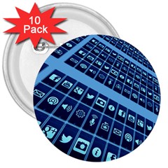 Apps Social Media Networks Internet 3  Buttons (10 Pack)  by Vaneshart