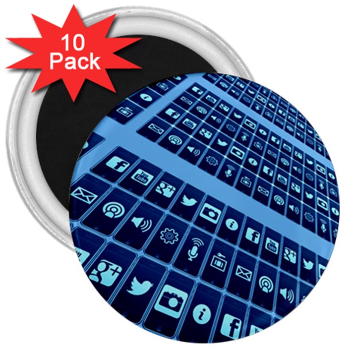 Apps Social Media Networks Internet 3  Magnets (10 pack) 