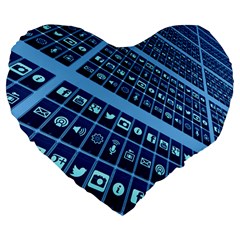 Apps Social Media Networks Internet Large 19  Premium Flano Heart Shape Cushions by Vaneshart