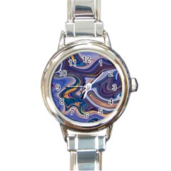 Liquid Marble Background Round Italian Charm Watch by Vaneshart