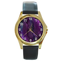 Abstract Form Pattern Texture Round Gold Metal Watch