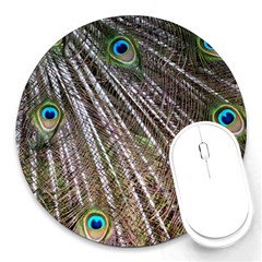 Peacock Feathers Pattern Colorful Round Mousepads by Vaneshart