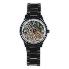 Peacock Feathers Pattern Colorful Stainless Steel Round Watch by Vaneshart