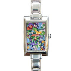 Animated Safari Animals Background Rectangle Italian Charm Watch