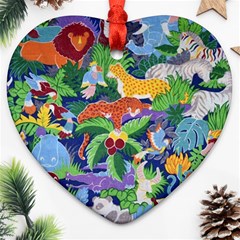 Animated Safari Animals Background Ornament (Heart)