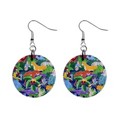 Animated Safari Animals Background Mini Button Earrings