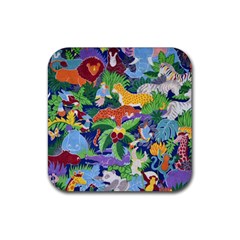 Animated Safari Animals Background Rubber Coaster (Square) 