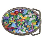 Animated Safari Animals Background Belt Buckles Front