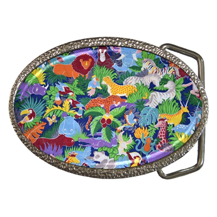 Animated Safari Animals Background Belt Buckles