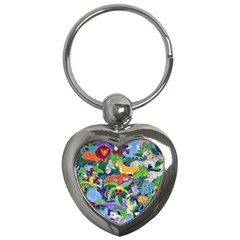 Animated Safari Animals Background Key Chain (heart)