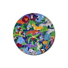 Animated Safari Animals Background Rubber Coaster (Round) 