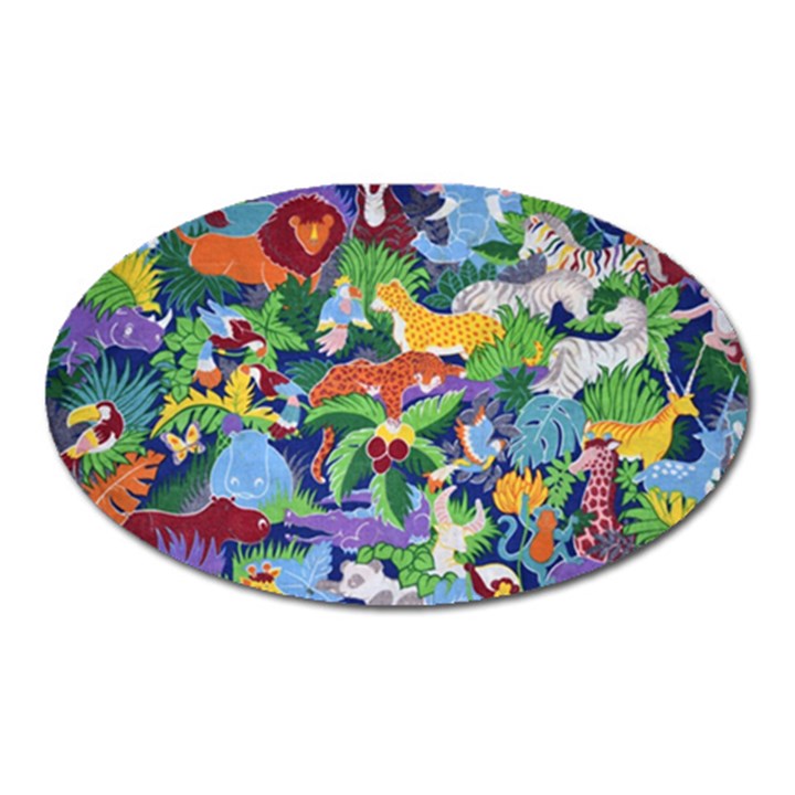 Animated Safari Animals Background Oval Magnet