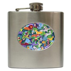 Animated Safari Animals Background Hip Flask (6 oz)