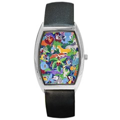 Animated Safari Animals Background Barrel Style Metal Watch by Vaneshart