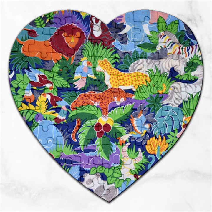 Animated Safari Animals Background Jigsaw Puzzle (Heart)