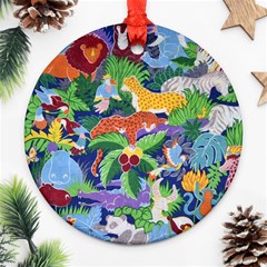 Animated Safari Animals Background Round Ornament (Two Sides)