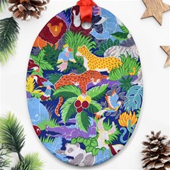 Animated Safari Animals Background Oval Ornament (Two Sides)