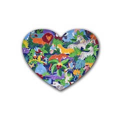 Animated Safari Animals Background Rubber Coaster (Heart) 