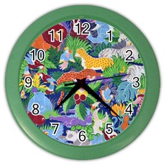 Animated Safari Animals Background Color Wall Clock by Vaneshart