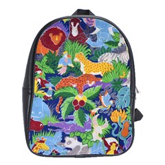 Animated Safari Animals Background School Bag (Large)