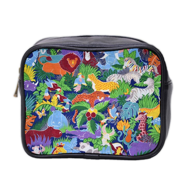 Animated Safari Animals Background Mini Toiletries Bag (Two Sides)