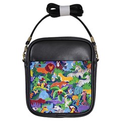 Animated Safari Animals Background Girls Sling Bag