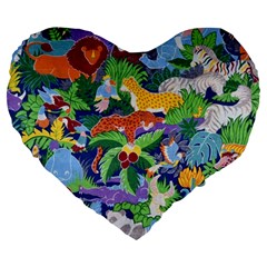 Animated Safari Animals Background Large 19  Premium Heart Shape Cushions