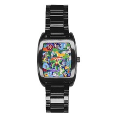 Animated Safari Animals Background Stainless Steel Barrel Watch