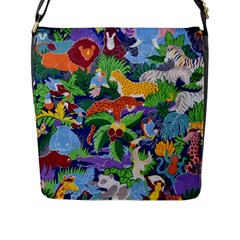 Animated Safari Animals Background Flap Closure Messenger Bag (L)