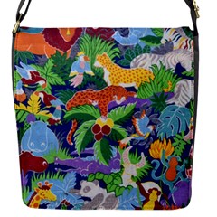 Animated Safari Animals Background Flap Closure Messenger Bag (S)