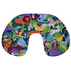 Animated Safari Animals Background Travel Neck Pillow