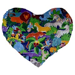 Animated Safari Animals Background Large 19  Premium Flano Heart Shape Cushions