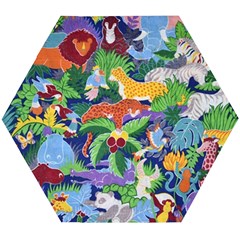 Animated Safari Animals Background Wooden Puzzle Hexagon