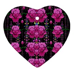 In The Dark Is Rain And Fantasy Flowers Decorative Ornament (heart) by pepitasart