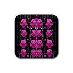 In The Dark Is Rain And Fantasy Flowers Decorative Rubber Square Coaster (4 Pack)  by pepitasart