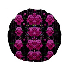 In The Dark Is Rain And Fantasy Flowers Decorative Standard 15  Premium Flano Round Cushions by pepitasart