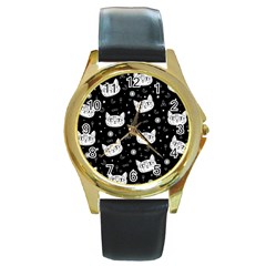 Gothic Cat Round Gold Metal Watch by Valentinaart