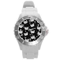 Gothic Cat Round Plastic Sport Watch (l) by Valentinaart