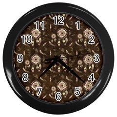 Wonderful Pattern With Dreamcatcher Wall Clock (black) by FantasyWorld7