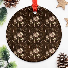 Wonderful Pattern With Dreamcatcher Round Ornament (two Sides) by FantasyWorld7